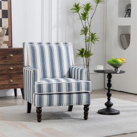 Upholstered Accent Chair, Vintage Armchair with Blue and White Striped Linen Fabric and Nailhead Trim for Living Roomcolor: Blue, size: Not Applicable