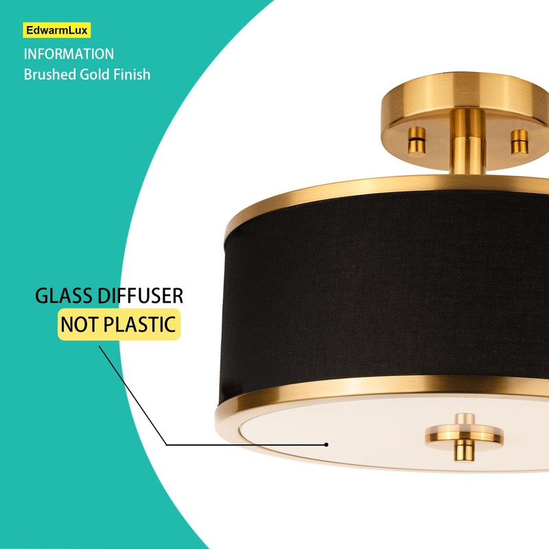 Edwarmlux 3-Light Semi Flush Mount Ceiling Light Fixture, 12.6" Gold