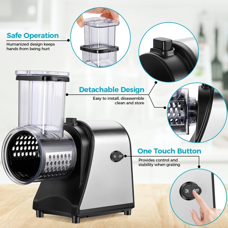 Nictemaw Electric Cheese Grater 250W, Cheese Shredder, Professional Electric Slicer