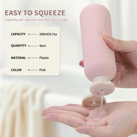 owlyee 6.7oz Travel Shampoo Bottle, Empty Plastic Squeeze Bottles with Flip Cap, 4PCS Lotion Container for Toiletries (200ml, Pink)