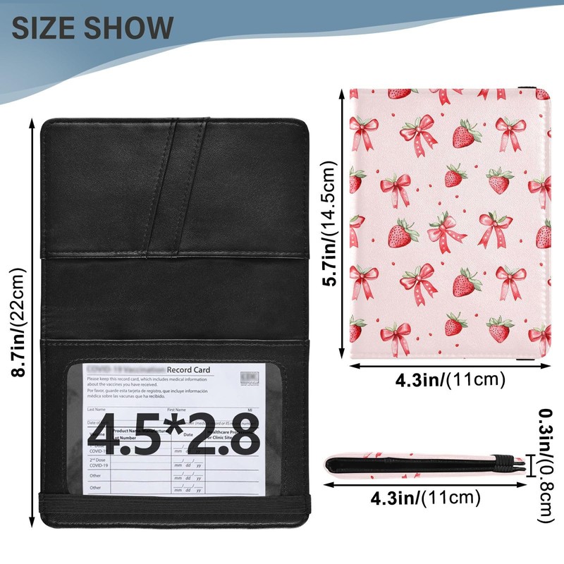 zyrtty Passport Holder, Pink Strawberries Bows Pattern Passport Cover Travel