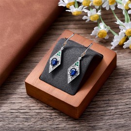 Vintage Birthstone Dangle Earrings 925 Sterling Silver Colored Gemstone Hooks for Women