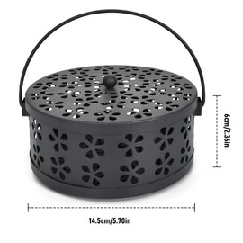 Mosquito Coil Holder Black, Metal Incense Burner with Handle and Lid,Incense Holder Portable for Home, Garden,Camping, Travel and Fishing (Black)