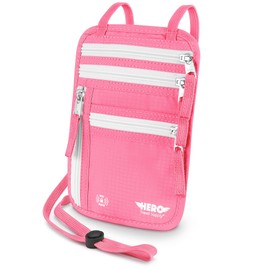 HERO Neck Wallet – RFID Blocking Passport Holder – Easy to Conceal Travel Pouch (Hot Pink)
