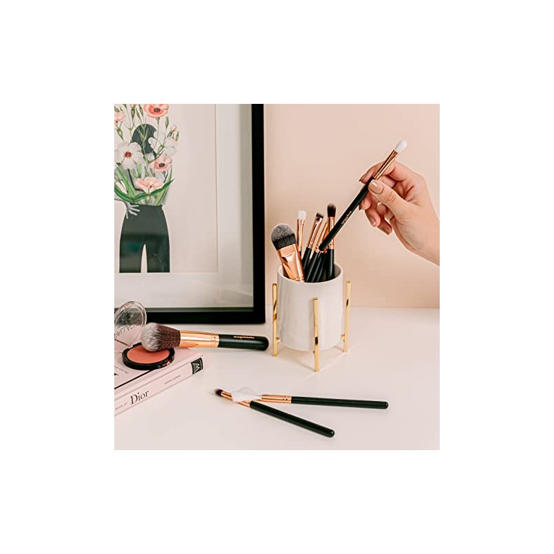 15 Piezas de Brochas con Bolsa Cosmética para Maquillaje (Cafe-Golden)