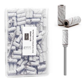 Eruika 100pcs Nail Drill Bits Small Sanding Bands with Upgrade 3.1mm Mandrel Bit, 240