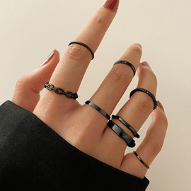 Kprusoian Simple Knuckle Rings Set for Women,Vintage Stackable Joint Finger Midi Rings Dainty Cute Rings Pack Festival Jewelry Gift (B-Black)