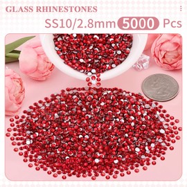 BELLEBOOST 5000PCS SS10/2.8mm Crystal Rhinestones (Red/Siam), Bedazzling Flatback Glass Rhinestones for Crafting DIY Nail Art Makeup Decoration, Gems Diomand Charms for Tumbler Shoes Clothing Mug