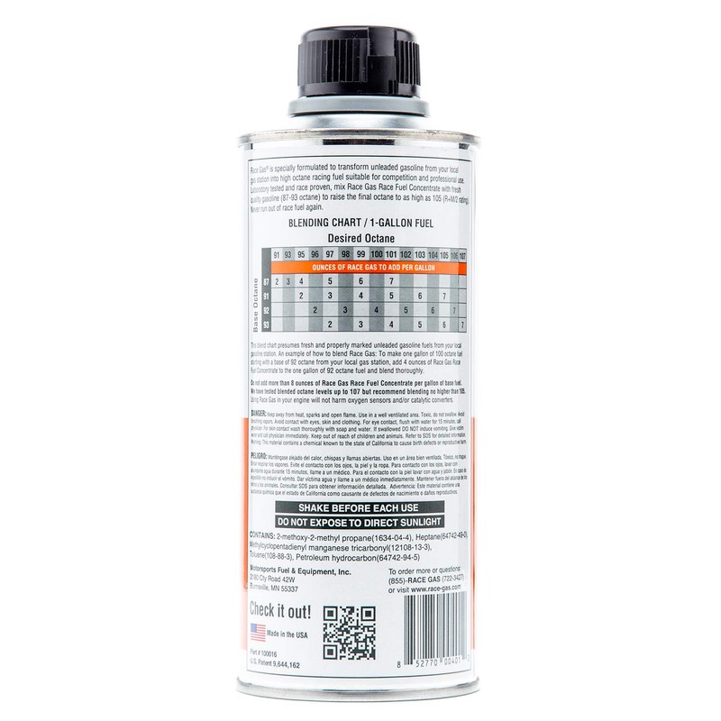 RaceGas 100016 Premium Race Fuel Concentrate Increases Gasoline Up to