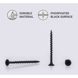 Pack of 50 Black Phosphate Carbon Steel 3.9 x 45 mm Drywall Screws Wood Screws Phillips Pin Head Chipboard Fasteners (50, 3.9 x 45 mm)