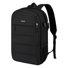 MOSISO 15-15.6 inch Laptop Backpack, Puffy Travel Backpack for Women, Quilted Casual Daypack, 16 inch Expandable Carry on Computer Bookbag with USB Port for College Work Business, Black