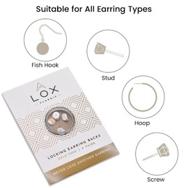 Connoisseurs Lox Secure Locking Earring Backs for Women - For All Stud Hoop Screw- Easy Adjustable, Hypoallergenic, Safe, Secure and Simple to Use Ear Accessories - 2 Pairs - Gold Tone.