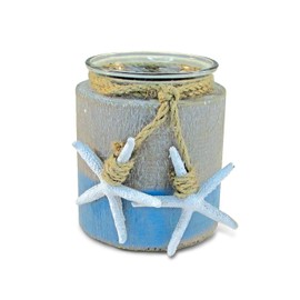 Puzzled Ocean Breeze Pillar Candle Holder - Nautical Themed Tea Light Holders, Beach Candle Holder Decor for Tabletop, Novelty White Starfish Resin Figurine, Coastal Table Decor Centerpiece - 3.5"
