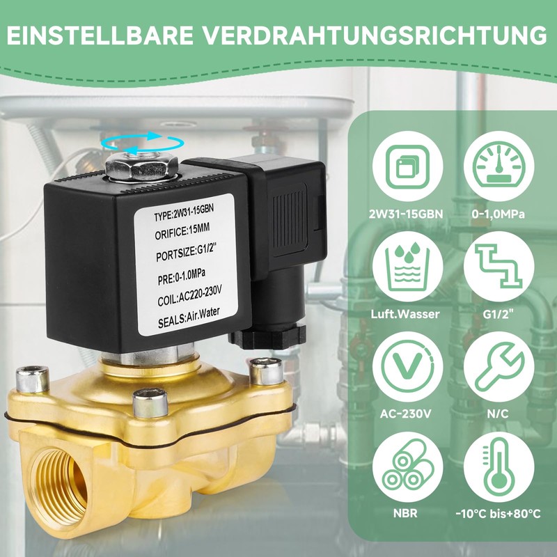 Brass Solenoid Valve G1/2 Inch 230 V AC 0-10 Bar