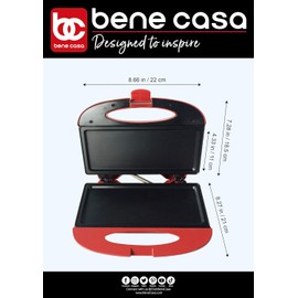 Bene Casa - Red Nonstick Flat Grill Sandwich Maker - Includes Cool-touch Handles and Die Cast Aluminum Cooking Surface