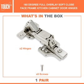 TOUCH Cabinet Hinges (1 Pair, 2 PCS) Face Frame 165 Degree Full Overlay Clip-on Soft Close Lazy Susan Corner Kitchen Cabinet Cupboard Folding Door Hinges 3-Way Adjustable with Screws