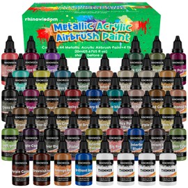 2024 New Metallic Acrylic Airbrush Paint - 44 Colors with 4 Thinner Airbrush Paint Set (0.67 oz), Water Based Acrylic Air Brush Paint for Metal, Plastic Models, Canvas, Wood (44 colors+4 thinner)