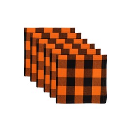 Yourtablecloth Cotton Checkered Napkins 20 x 20 Set of 6 (Orange and Black)