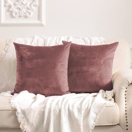 FY FIBER HOUSE Pack of 2 Velvet Throw Pillow Covers Decorative Pillowcase Soft Solid Cushion Cover, 20 x 20 Inch, Canyon Rose