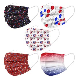 50 Pack Patriotic Disposable Adults Face Masks with Nose Wire, 3 Ply Protective Disposable Face Masks with 4th of July Independence Day Designs for Women Men Holiday (Mixed-01)