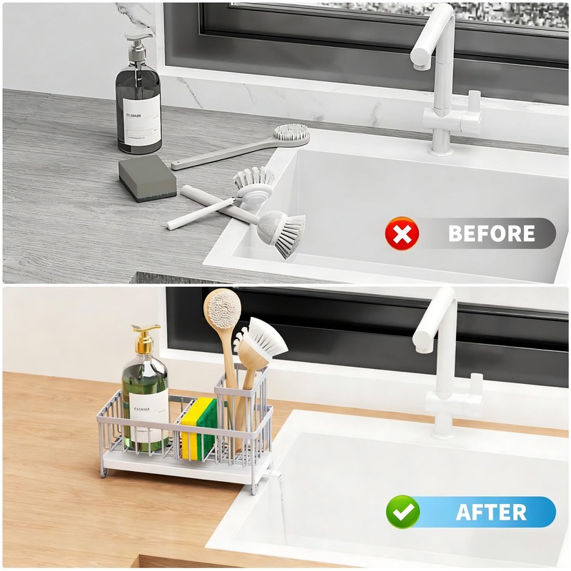 Cisily Sponge Holder for Kitchen Sink, Sink Caddy Organizer with