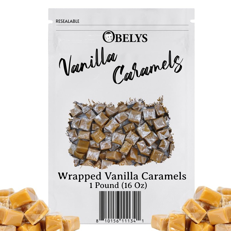 Wrapped Vanilla Caramels - 1 Pound - Individually Wrapped Caramel