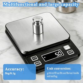 Full Waterproof Digital Scale IP67,5kg Capacity 0.1g Accuracy Kitchen Scale with Type-C Charging Tare Function Stainless Steel Platform for Baking Sea