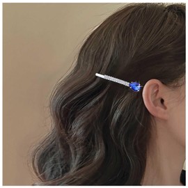 Aneneiceera Vintage Blue Crystal Hair Clip Cz Sapphire Hair Pin Clip Teardrop Rhinestone Hair Barrette Pin Cz Head Clip Headwear Decorative Headpieces Hair Accessories for Women (Blue)
