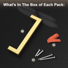 5 Pack Probrico Square Gold Kitchen Cabinet Pulls 5 Inch Stainless Steel Brushed Brass Cabinet Handles Square Corner Bar Polished Gold Dresser Drawer Pull Handles Total Length 5.5 Inch