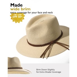 FURTALK Sun Hats for Women Summer Wide Brim UV UPF 80+ Panama Fedora Foldable Packable Straw Beach Hat