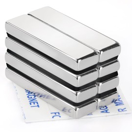 DIYMAG Neodymium Magnets, 8 Pack Strong Magnetic Bar with Double-Sided Adhensive Backing Heave Duty Rare Earth Magnet for Fridge, Classroom, Science and Craft - 1.57 x 0.39 x 0.2 in Silver