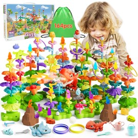 ROSEORGUN DIY Dinosaur World Flower Pretend Garden Building Blocks Stacking Toy Set, Toddler Montessori Toys Gifts for 3 4 5 6 7 Years Old Boys Girls, Preschool Educational Kids STEM Toys, 164 PCS