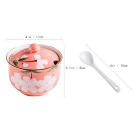 RockTrend Hand-painted Flower Ceramic Seasoning Jar Condiment Pot Sugar Bowl with Lid and Spoon-Blue