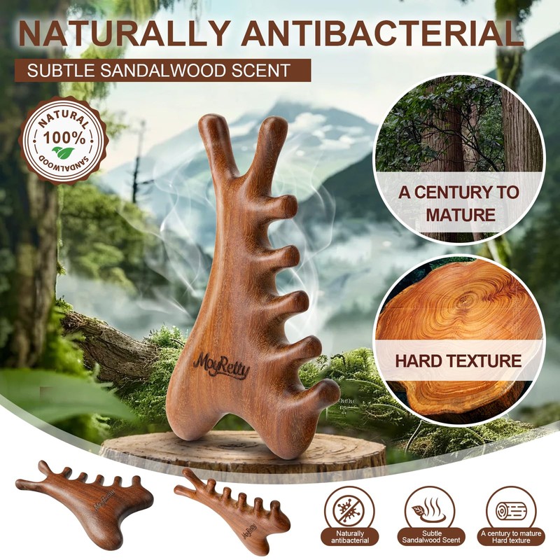 MoyRetty 4-in-1 Gua Sha Tool, Sandalwood Face & Body Massager,