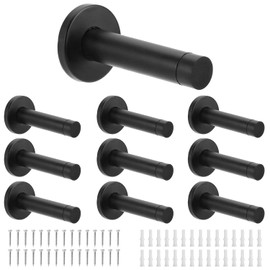 QWORK Door Stopper Set - 10 Pack 3.5in 304 Stainless Steel Wall Mounted Door Holder, Sound Dampening, Black