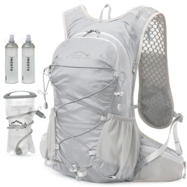 IX INOXTO Hydration Backpack, 18L Lightweight Hiking Backpack with 2L Water Bladder Daypack Women Men, Water Backpack Insulated Hydration Pack for Hiking, Running, Festival, Cycling (All Grey)