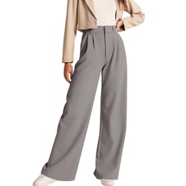 NIMIN Women's High Waisted Work Pants Office Business Casual Dress Pants Wide Leg Trousers 2025 Fashion Outfits with Pockets Grey X-Small