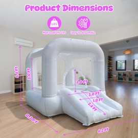 Bounce House,White Bounce House with Slide,Bouncy Castle for 3-6 Kids, 8.33ft L x 5.4ft W x 6.17ft H, Indoor/Outdoor, Castle Theme（Without Blower）