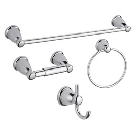 BGL 4-Piece Bathroom Accessory Set Chrome Bathroom Hardware Set 24 Inches Adjustable Towel Bar Towel Ring Paper Holder Robe Hook