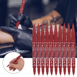 Tattoo Piercing Pen, Skin Pen Temporary Skin Tattoo Pens Skin Marker Tattoo Pen Marker Pen Double Head Marker Pen for Professional Salon Household Piercing Skin Marker Pen Pack of 10 (Red)