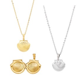 UNICRAFTALE 2Pcs 2 Colors Seashell Charm Necklace 45.3CM Gold Locket Shell Pendant Necklace Fashion Beach Titanium Steel Necklace Adjustable Long Chain Choker Pendant Necklaces Jewelry for Woman s