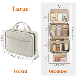 Lifewit Travel Toiletry Bag, Large Hanging Makeup Bag Organizer for Women, Transparent Travel Cosmetic Bag with Hanging Hook for Full Size Bottles, Vacation Essentials, Large,Light Grey