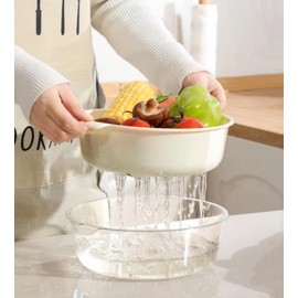 Colander Strainer with Washing Bowl, 2-in-1 Plastic Kitchen Strainer/Colander & Bowl Sets for Fruit and Vegetable Wash, Drain (Medium white)