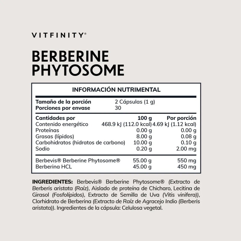 Berberina 1000mg Vitfinity 10x Absorcin Con Berbevis Phytosome Patentado Berberine