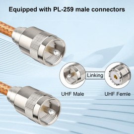 XRDS -RF 15FT RG8X Coaxial Cable with UHF Male PL259 Connectors, Solid Copper Core, Braided Shield, CB Cable for Ham Radio, HF Radio, and Communication Devices