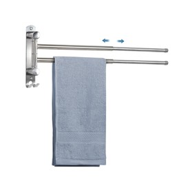 Adjustable Bathroom Towel Rack JSVER SUS304 Stainless Steel Towel Rack, Adjustable 2 Arms Swivel Towel Holder, Space Saving Towel Racks for Bathroom
