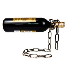YHan Novelty Magic Wine Bottle Holder - Floating Steel Link Chain Wine Bottle Holder for Wine Lovers, Holds Bottles in The Air, Perfect Wine Accessory (Brown)