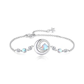 FANCIME Moonstone Bracelet June Birthstone Bracelets for Women Sterling Silver Moon and Star Gemstone Jewelry Birthday Graduation Christmas Gifts for Her Mom