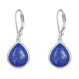 POPLYKE Lapis Lazuli Earrings for Women Sterling Silver Lapis Lazuli Teardrop Leverback Earrings Lapis Lazuli Jewelry Gift (lapis lazuli)