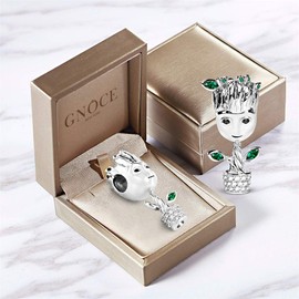 Gnoce Tree Man Charm Pendant 925 Sterling Silver 18k Rose Gold Plated "I am Groot" Beads Charms with Cubic Zirconia Jewellery for Bracelets Necklaces Gifts for Men and Women., Silver, Silver